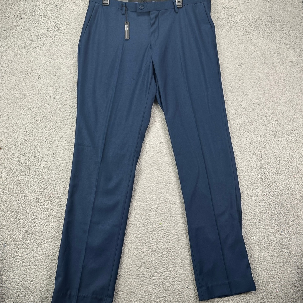Alberto Cardinal Pants Dress Men 36X34 Blue Slim Fit Flat Front Straight Leg NEW